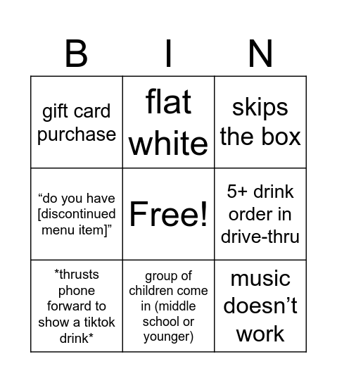 barista bingo Card