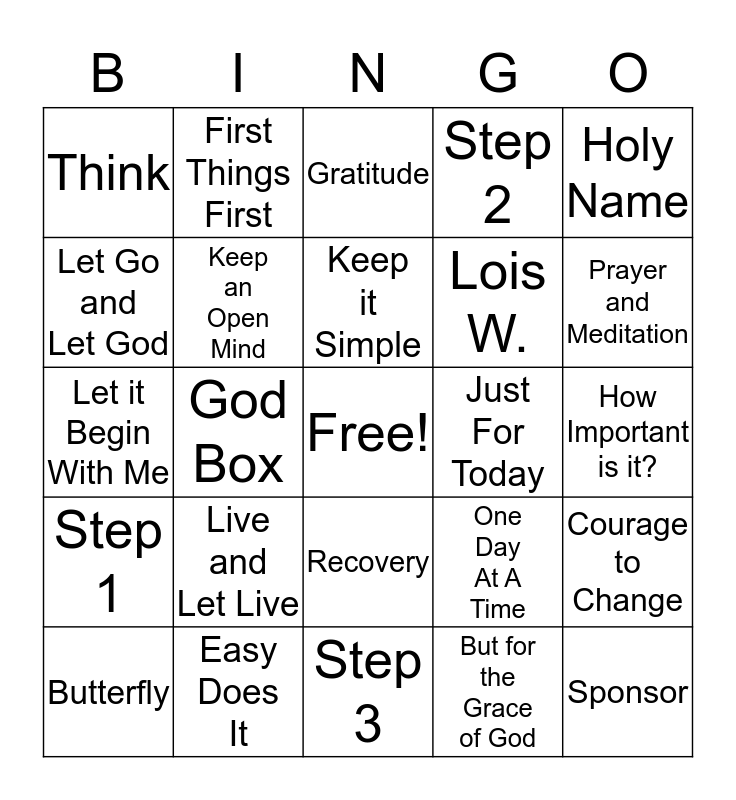 AlAnon Bingo Card