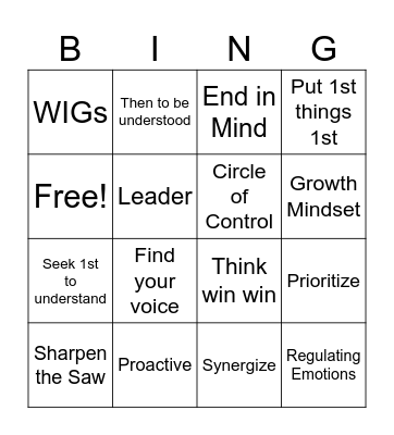 Leader In Me BINGO Card