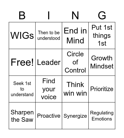 Leader In Me BINGO Card