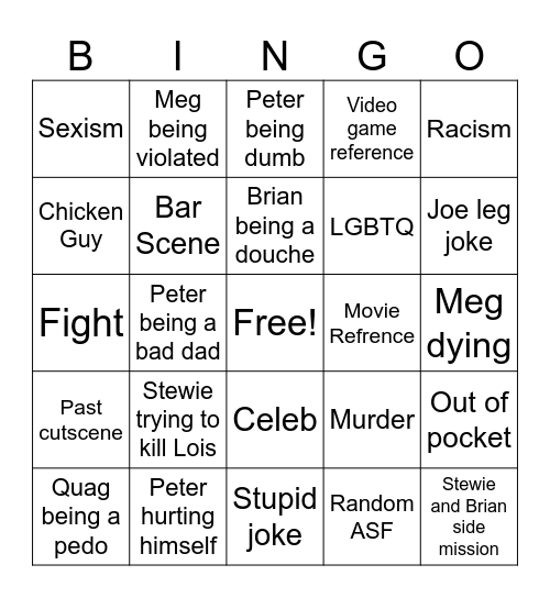 Boondocks Bingo Card