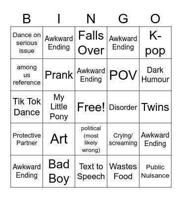 Cringe Tok Compilation Bingo Card