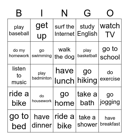 What time do you get up? Bingo Card