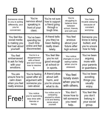 Mental Health Bingo Card