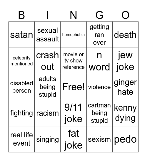 south park bingo Card