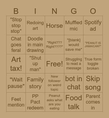 Peanutcon bingo Card