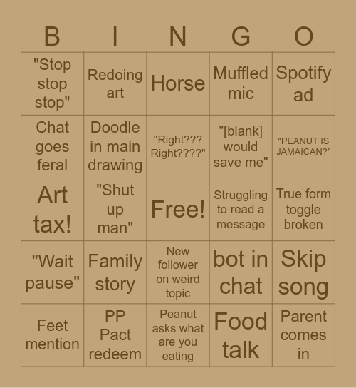 Peanutcon bingo Card