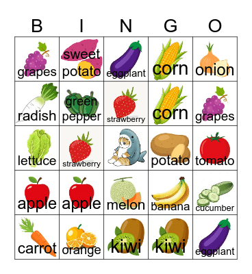 Fruits and Vegetables Bingo Card