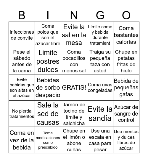 Fluido y Bingo de Proteína Bingo Card