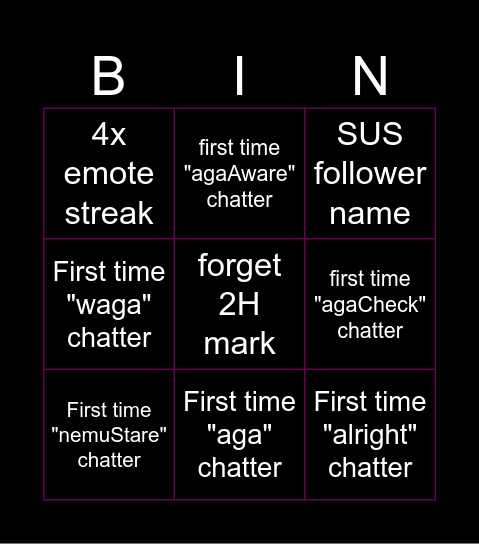 Untitled Bingo Card