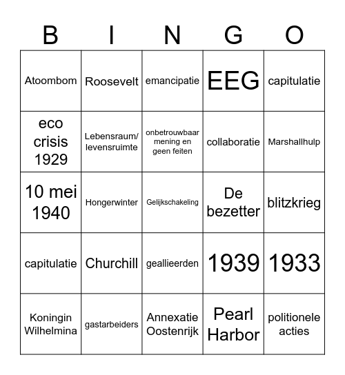 Mavo 4 Hfst 4 en 5 Bingo Card