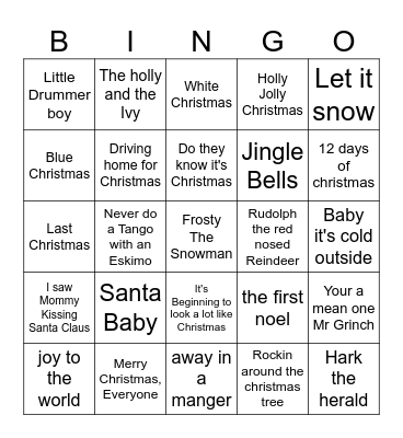 Christmas Song Bingo Card