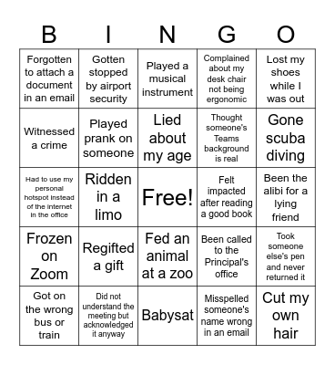 Fun Activity Bingo Card