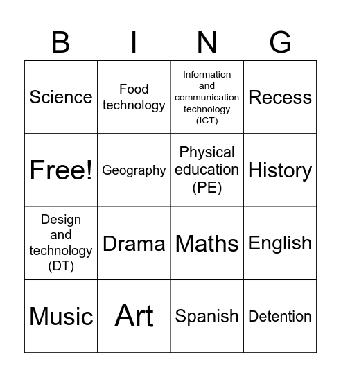 Unit 3 Vocabulary Bingo Card