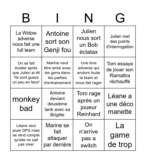 Soirée Overwatch Bingo Card