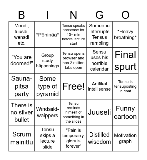 Tensu Bingo Card