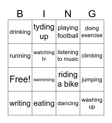 present continuous Bingo Card