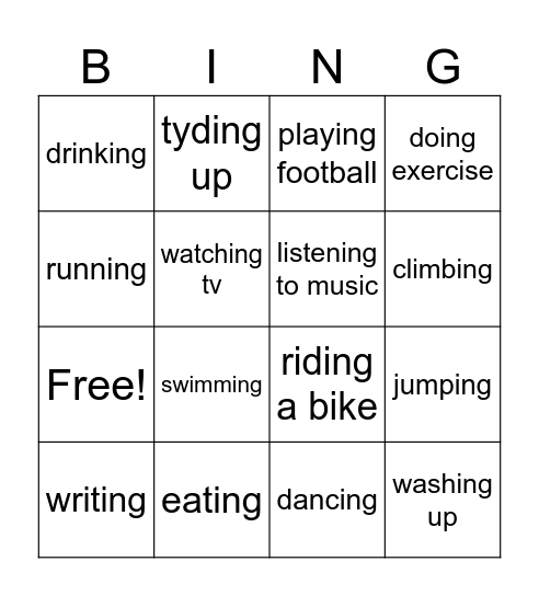 present continuous Bingo Card