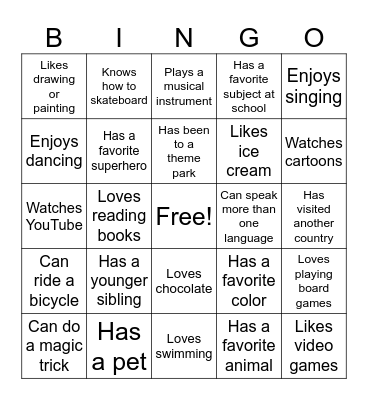 Get to know you Bingo Card