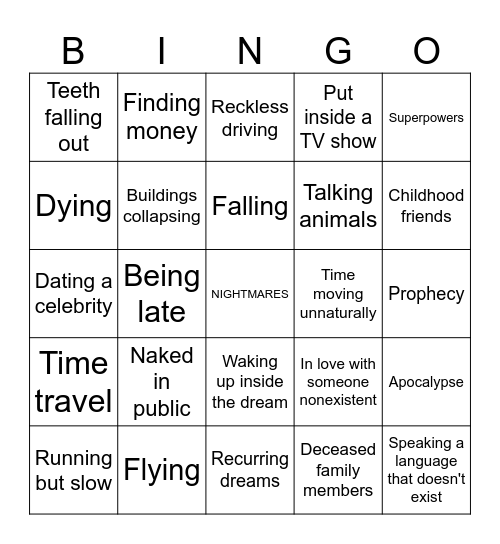 Dream Bingo Card