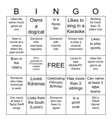 IRD TEAM HUMAN BINGO Card