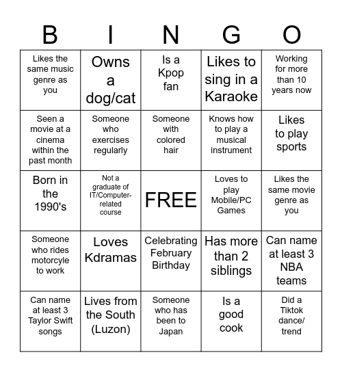 IRD TEAM HUMAN BINGO Card