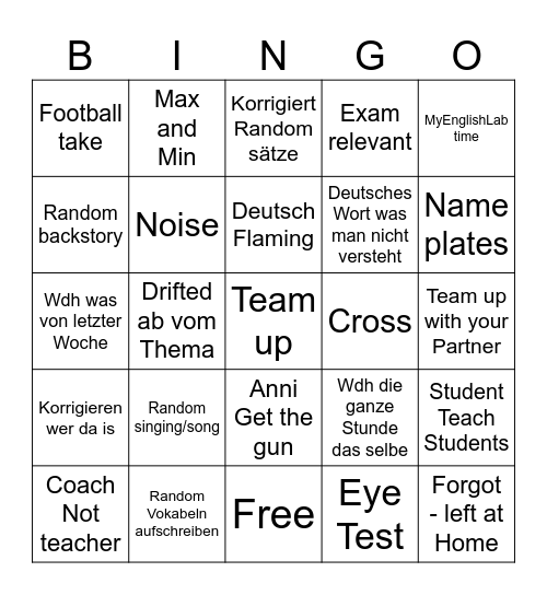 Donovan Dienstag Bingo Card