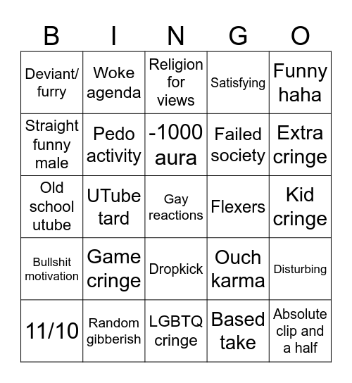 Tube tardation Bingo Card