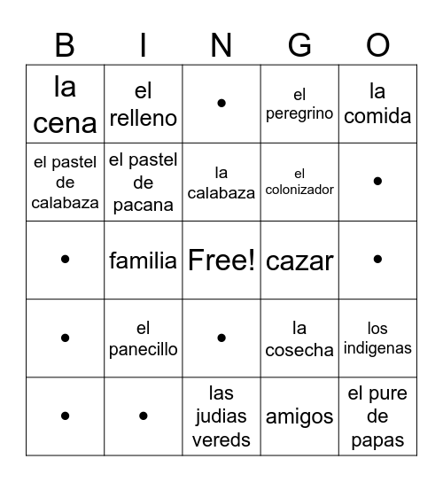 El Dia de Accion de Gracias Bingo Card