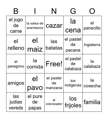 El Dia de Accion de Gracias Bingo Card