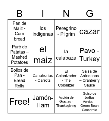 El Dia de Accion de Gracias Bingo Card