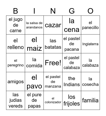 El Dia de Accion de Gracias Bingo Card