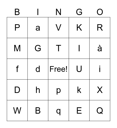 L'alphabet français Bingo Card