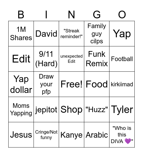 Tiktok bingo Card
