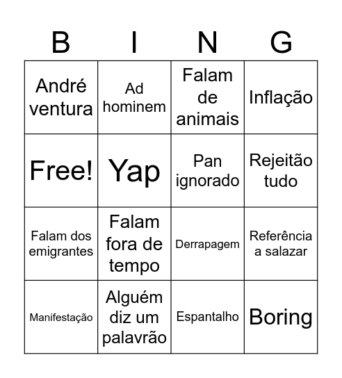 Parlamento Bingo Card