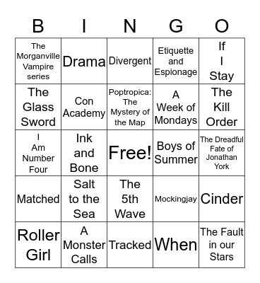 Mid-Cities Teen Book Fest Bingo Card