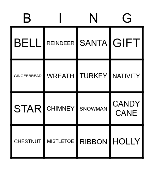 CHRISTMAS BC Bingo Card