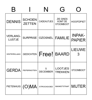 SINTERKLAAS/FAMILIE BINGO Card