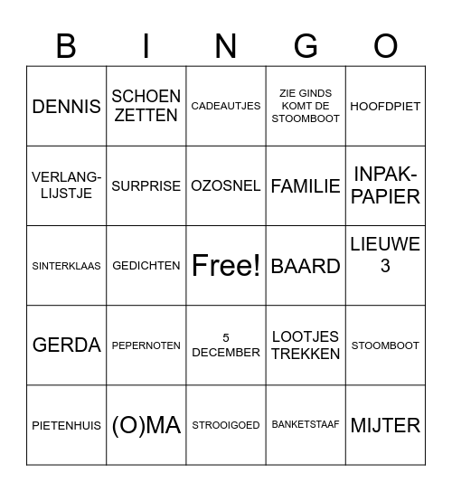 SINTERKLAAS/FAMILIE BINGO Card