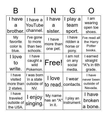 Classmate BINGO Card