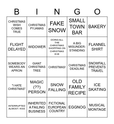 Christmas Movie Bingo Card