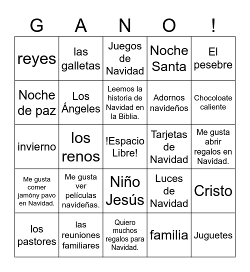 Gano de Navidad Bingo Card