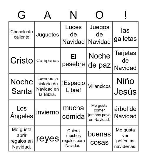 Gano de Navidad Bingo Card