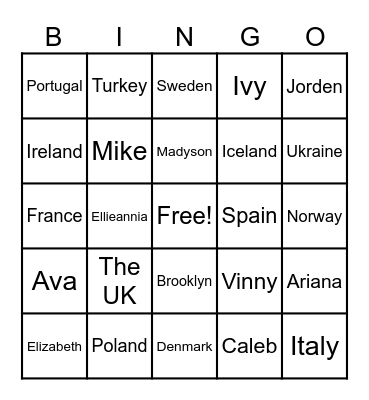 Europe Bingo Card