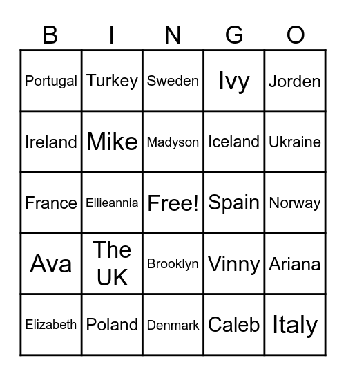 Europe Bingo Card