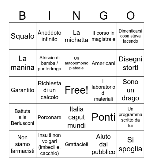 Pisani Bingo Card