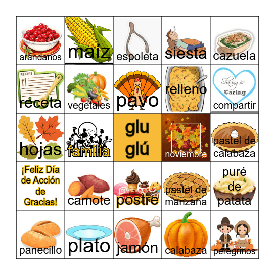 ¡Feliz Día de Acción de Gracias! Bingo Card