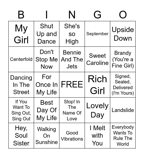 Songs to Start You're Day Bingo Card