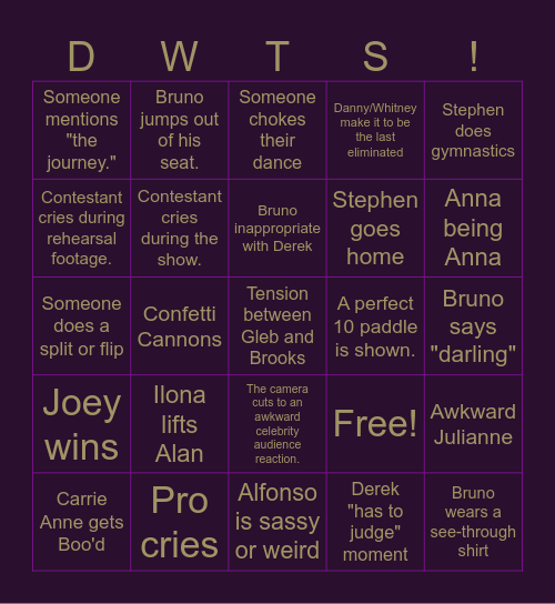 Dancing With The Stars Bingo, Season 33 Bingo Card