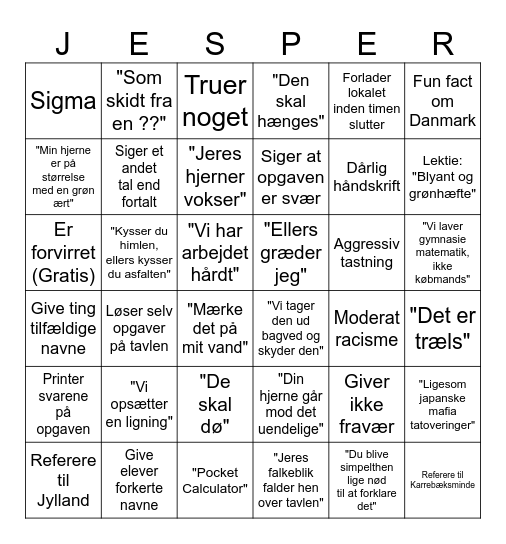 Jesper Bingo Card